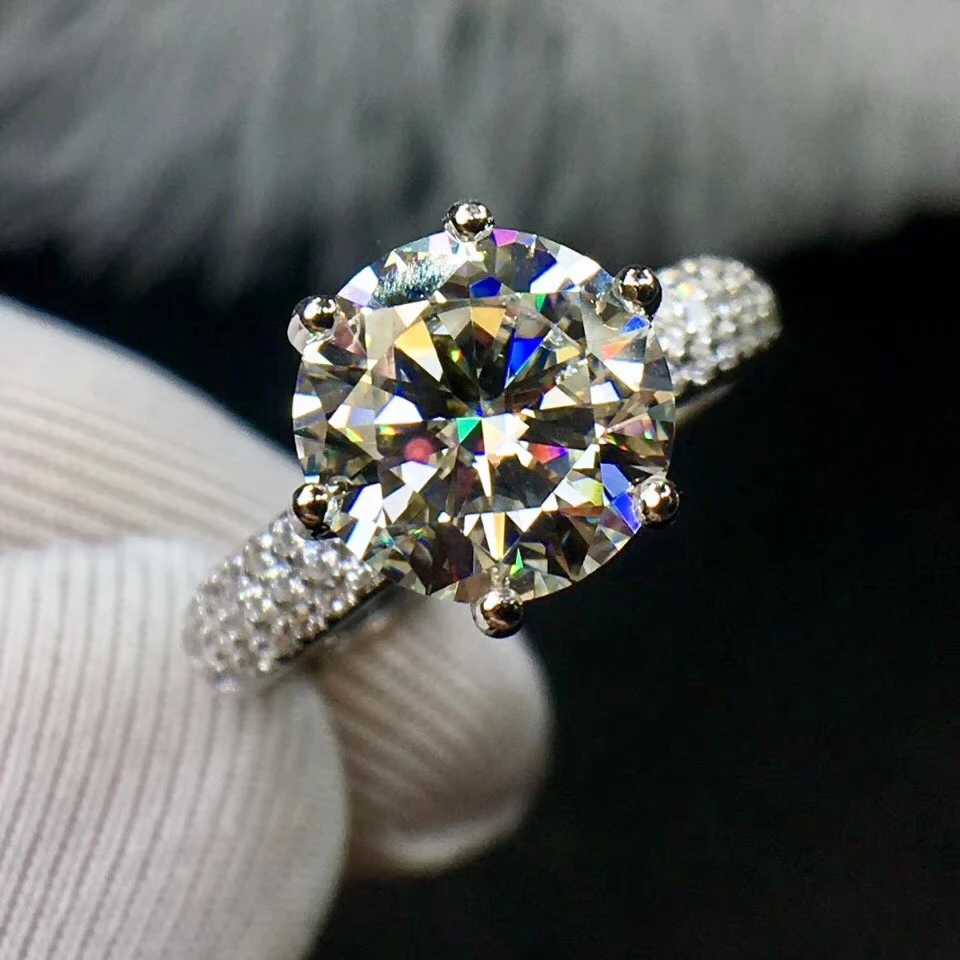 

Genuine Natural Mozambique Diamond Adjustable Ring 2.0 carat For Woman 8mm Wedding 925 Silver Ring AAAAA