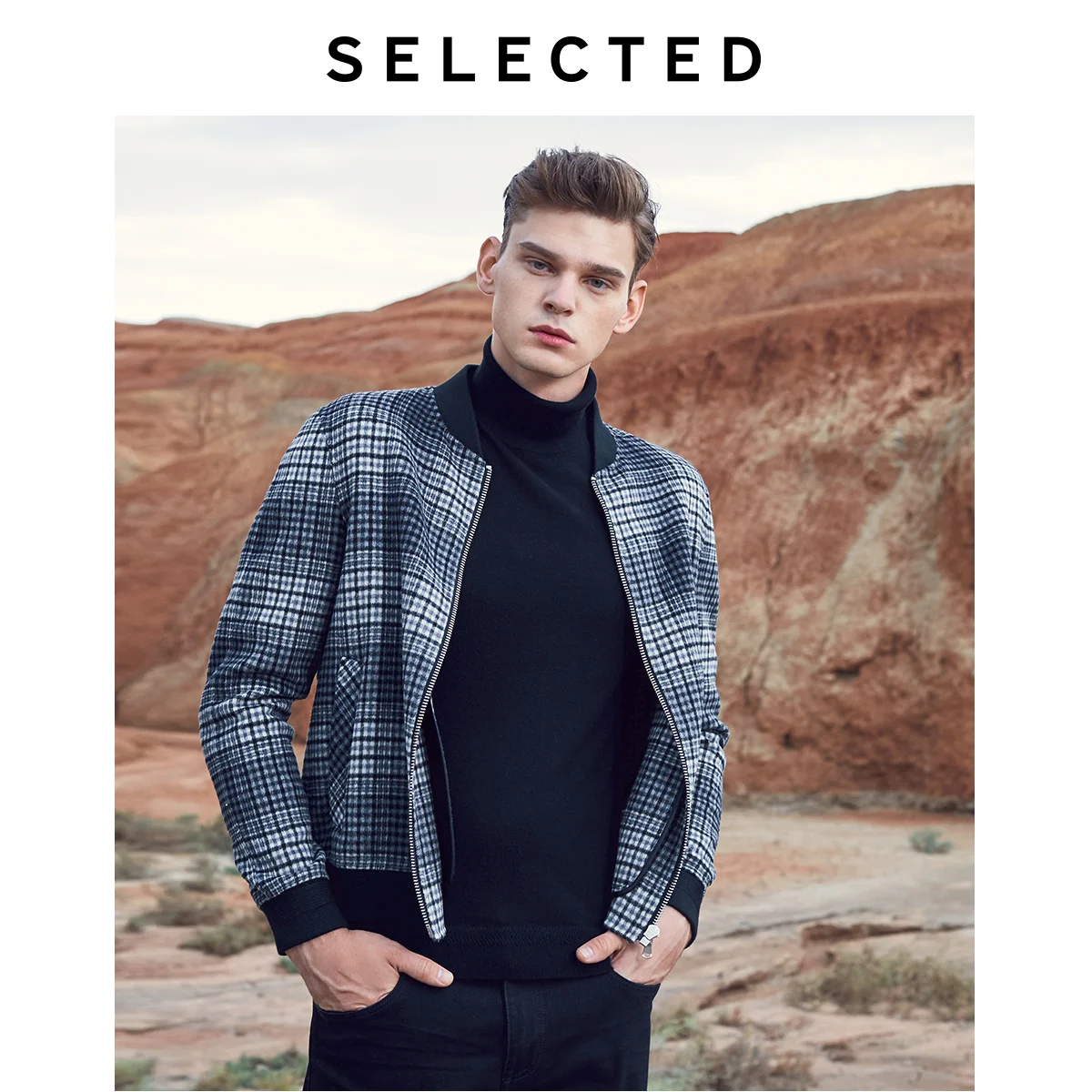 SELECTED Men's Double-sided Wool Coat Winter Checked Baseball Collar Woolen Jacket S | 419327508 SELECTED Men's Double-sided Wool Coat Winter Checked Baseball Collar Woolen Jacket S | 419327508