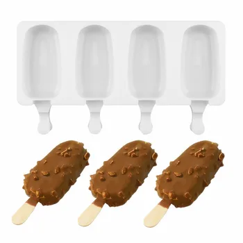 

2020 New Food Safe Silicone Ice Cream Molds 4 Cell Frozen Ice Cube Molds Popsicle Maker DIY Homemade Freezer Ice Lolly Mould
