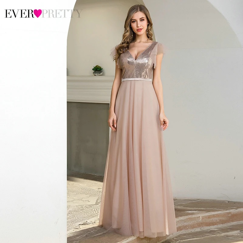Блестящие Румяна Выпускные платья Ever Pretty A-Line короткий рукав с оборками блестками