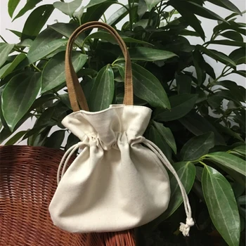 

DIY Craft Canvas Bags Solid Color Pure White Coin Purse Cute Women and Girls Fashion Portable Drawstring Storage Bags