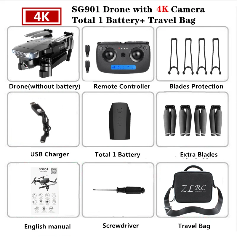 SG901 Радиоуправляемый Дрон 4K WiFi HD двойной Квадрокоптер с камерой слежение за мной Квадрокоптер с камерой умная модульная батарея RC вертолет игрушка Дрон - Цвет: 4K Travel Bag 1B