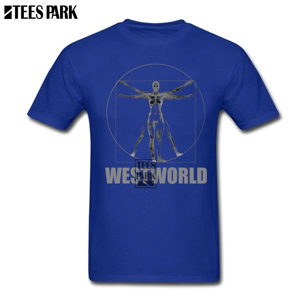 Мужская футболка Westworld Vitruvian, облегающие футболки для мужчин, облегающая футболка с коротким рукавом, сумасшедшая Мужская футболка, Мужская хлопковая футболка - Цвет: Синий