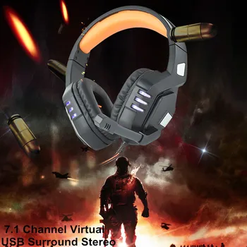 

Earphones Wired Gaming Headset 7.1 USB Surround Sound PC Over-Ear Gaming Headphones with Microphone LED Light Earset-L1204