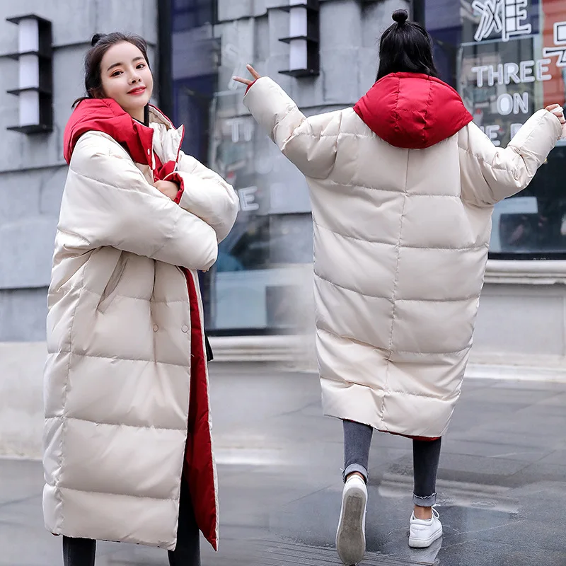 

Reversible Cotton-padded Clothes Women's Long 2018 Winter New Style Korean-style Loose And Plus-sized over-the-Knee Thick down J