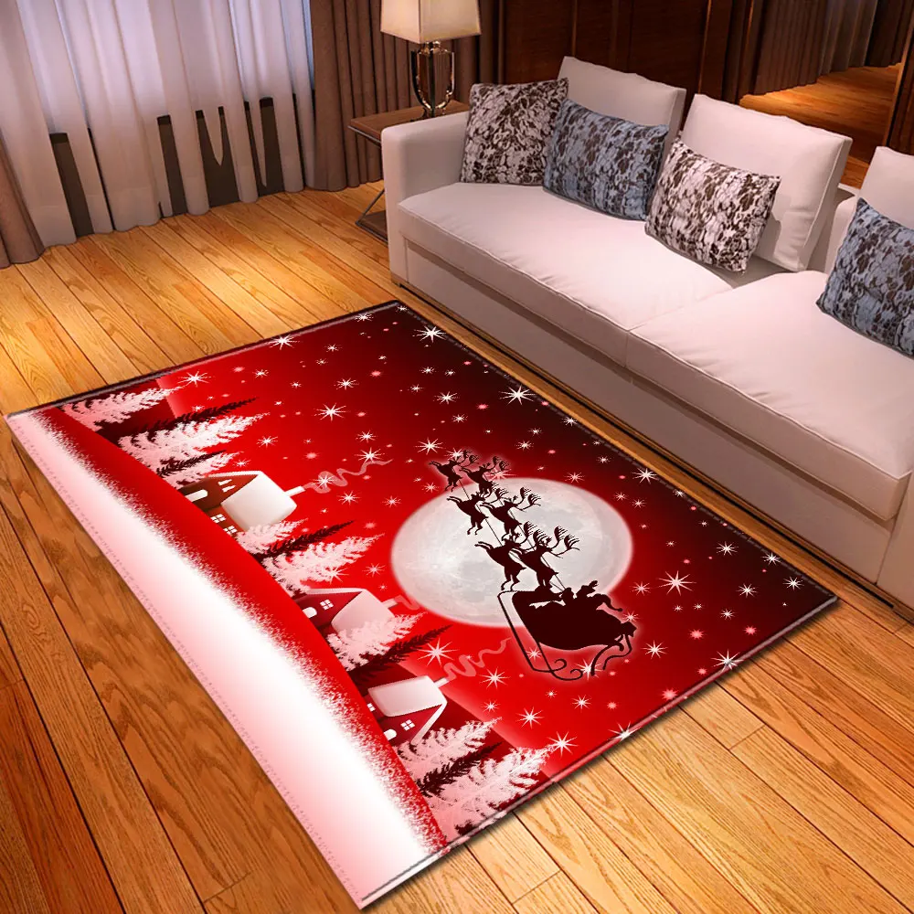 Merry Christmas Sofa Area Rug Kids Room Soft Flannel Play Mat Home Decor Bedroom Rug Xmas Santa Claus Snow Living Room Carpet