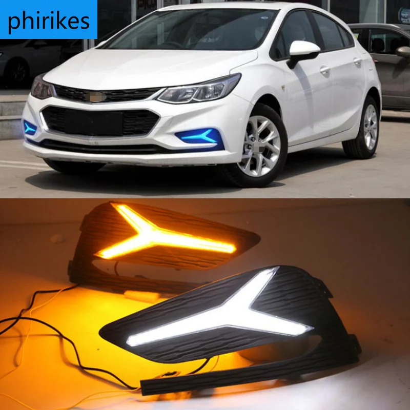 Светодиодные дневные ходовые огни для Chevrolet Cruze 2016 2017 2018 2 шт. динамические желтые