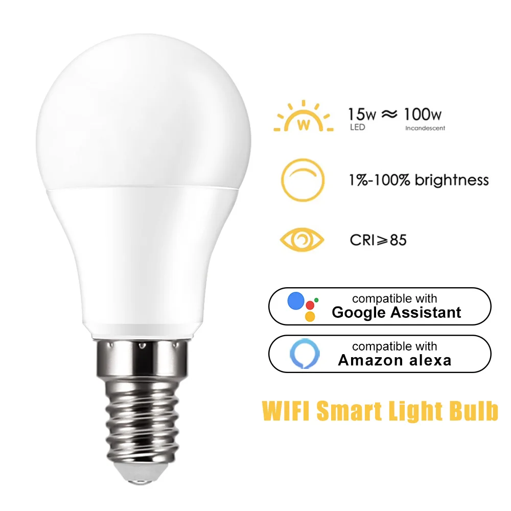 E27 Светодиодный светильник Smart WiFi 15 Вт лампочка B22 E14 диммируемая лампа Голосовое управление лампа совместима с Alexa Google Assistant