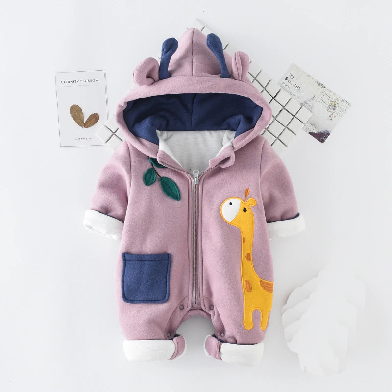 Розовый Dollplus Детский комбинезон с длинными рукавами, хлопковый комбинезон г. Зимняя одежда для новорожденных Детский комбинезон с капюшоном для мальчиков и девочек теплая одежда - Цвет: Розовый