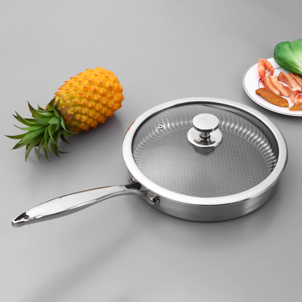 

Stainless Steel Non-stick Fry Pan Nonstick Pan with Lid Saucepan Stockpot Fast Heat-up Food Cooker Kitchen Product 2019 New