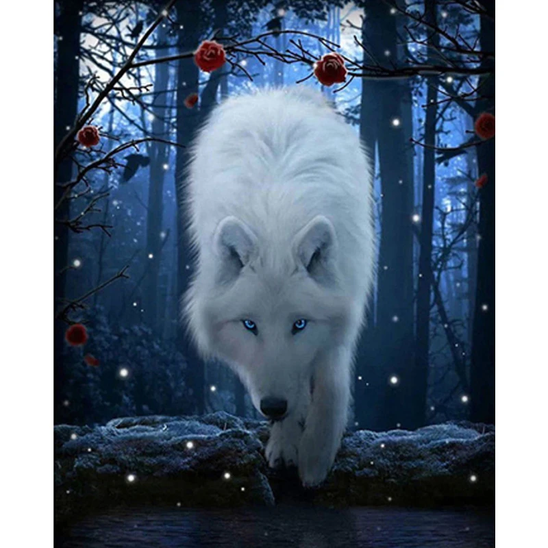 

Diamond Painting Full Drill Wolf Diamond Embroidery Animal Cross-Stitch European And American Style Home Decor Acrylic Diamond