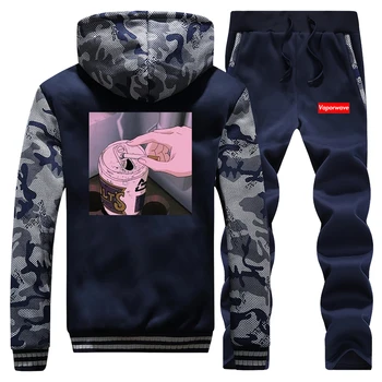 

Men's Thick Warm hoodie Jacket+Pants Sporting suits men Sets New fashion brand sweatshirt Tracksuit Cartoon Man Sports Sets
