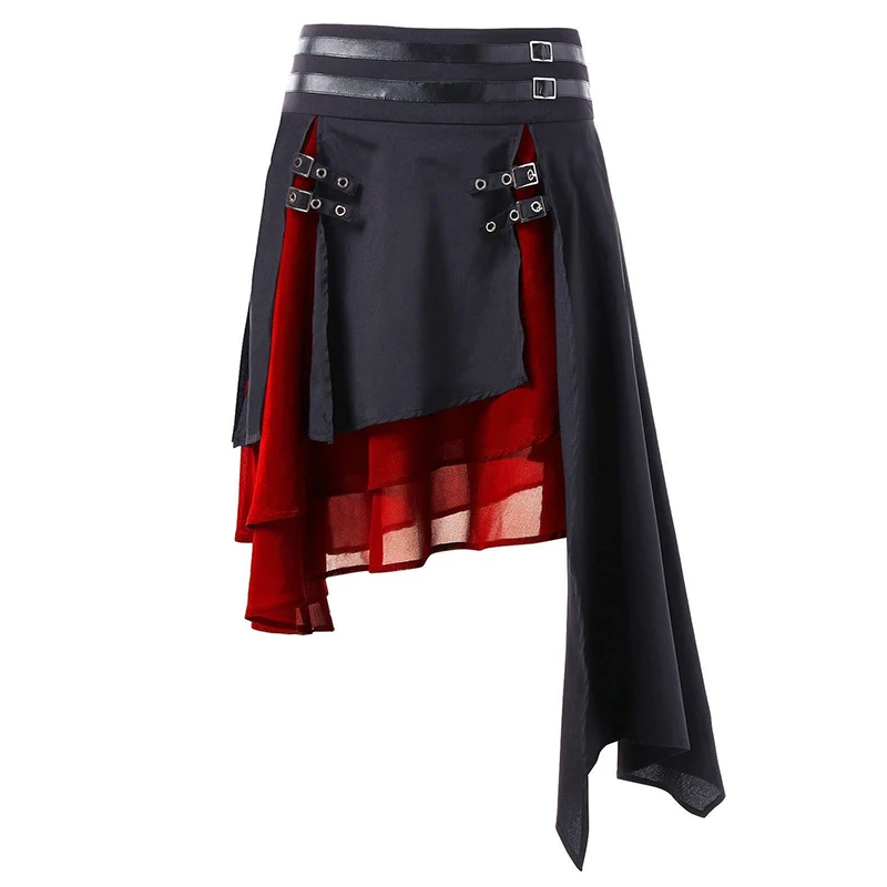 

Women steampunk skirt Retro Irregular Layered Hem Slit Buckle Skirt Fashion Trend Slim club party cosplay gothic skirts falda