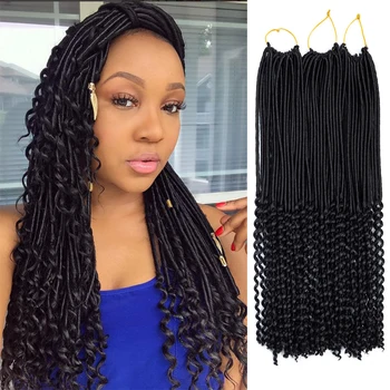 

Natifah Goddess Faux Locs Curly Crochet Braids Hair 18inch Synthetic Dreadlocs Extensions Braiding Hair 20Roots/Pack Curly End