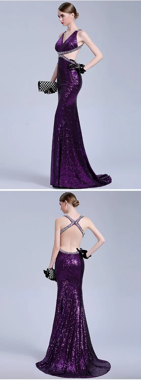 Vestido de festa жемчужное фиолетовое расшитое блестками новое горячее предложение сексуальное модное вечернее платье с открытой спиной и кристаллами с бисером Платья для подружек невесты