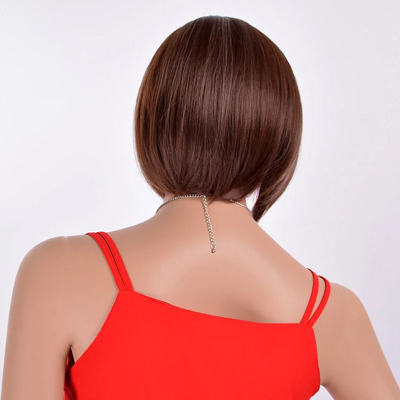MSIWIGS короткие парики для женщин синтетический Омбре коричневый прямой парик Pixie Cut натуральный парик - Цвет: Многоцветный