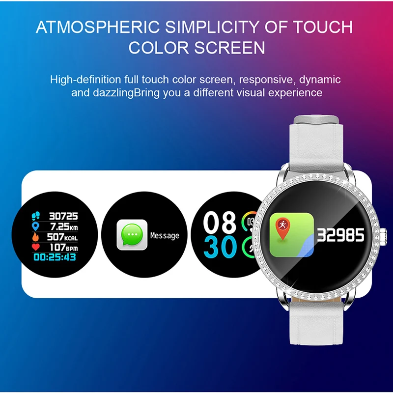 LIGE New Diamond Surround Smart Watch Women Men Watch Heart Rate Information Reminder Waterproof Full Touch Screen smartwatch