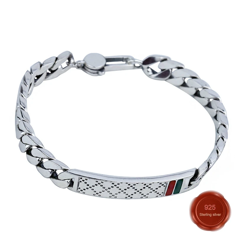 Браслет из стерлингового серебра S925 пробы, ювелирные изделия, простые ювелирные изделия, Ретро стиль, красный зеленый цвет, простая форма, подарок на день Святого Валентина, хит