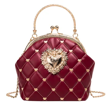 

Women Velvet Handbag Vintage Heart Design Evening Bag Wedding Party Bride Clutch Shoulder Bags Purse