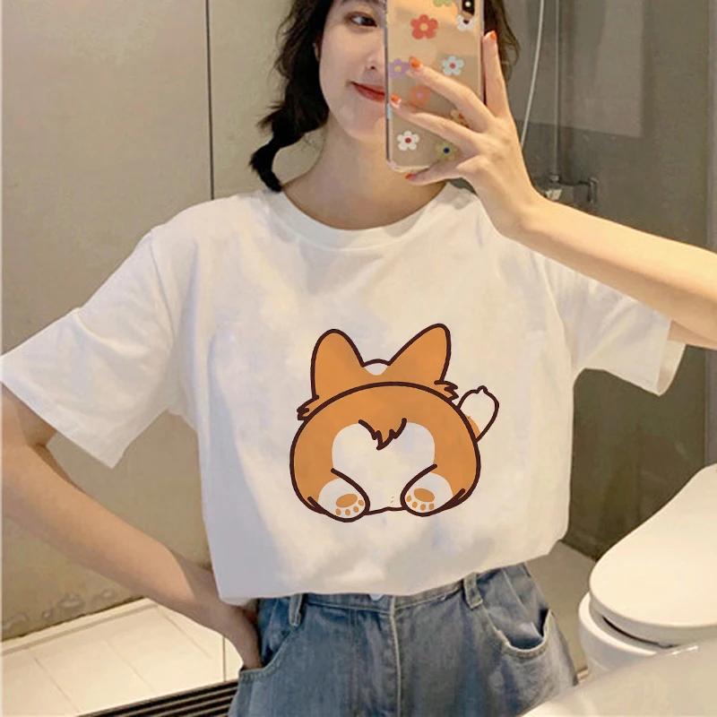 Showtly 2019 футболки с рисунком футболка надписью Corgi Ass Love женские топы оверсайз