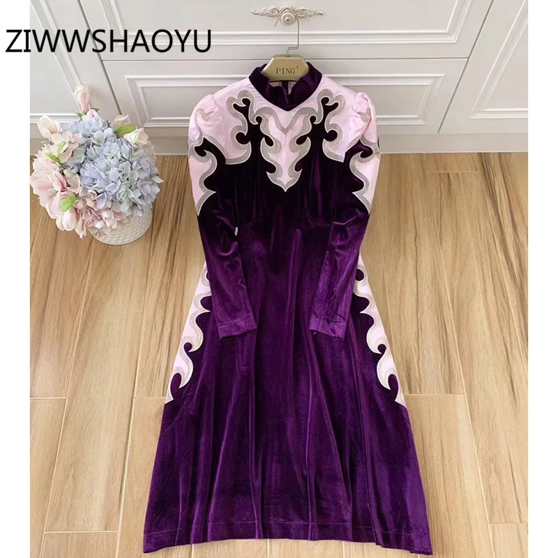 purple velvet dress long sleeve