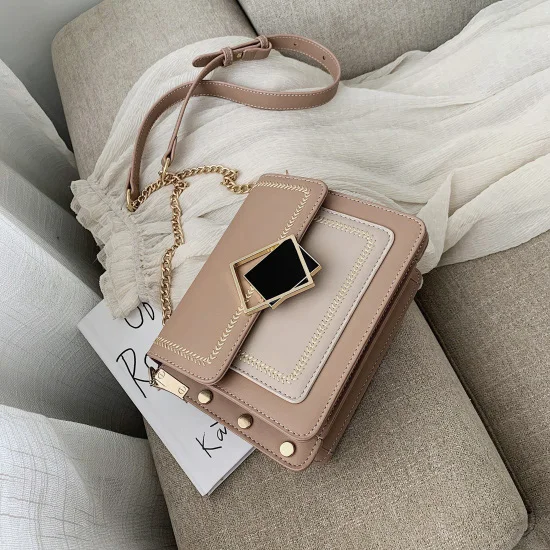 Хаки Chain Pu Leather Crossbody Bags For Women Small Shoulder Messenger Bag Special Lock Design Female Travel Handbags - Цвет: Хаки