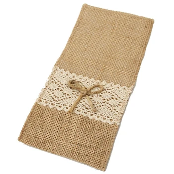 

50Pcs Burlap Lace Cutlery Pouch Holder Bag Hessian Rustic Jute Tableware Party Supplies Picnic Party Wedding Decoration