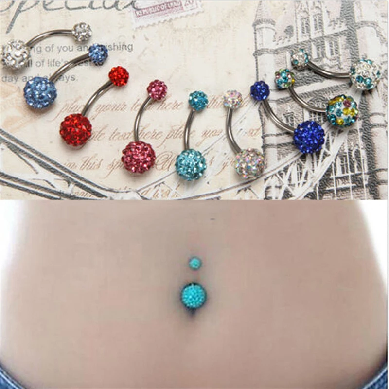 Crystal Double Disco Ball Navel Belly Button Ring Rhinestone Piercing jewelry 5+8mm |