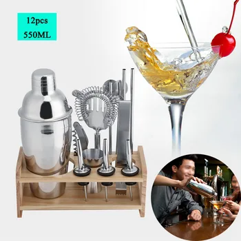 

12 Pcs Stainless Steel Cocktail Shaker Mixer Drink Alcohol Party Bar for Martini Tool Set non- toxic, corrosion resistance