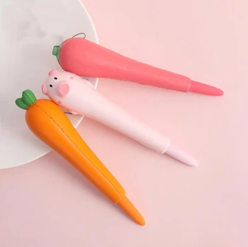 

1PC Soft Pig Carrot Strawberry Decompression Pen 0.5mm Novelty Stationery Gel Pens Black Ink Flexible School Supplies (tt-4036)