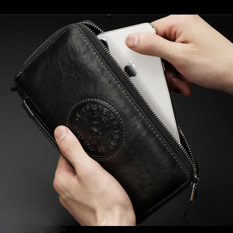 Винтажный кошелек из натуральной кожи с защитой от кражи RFID, кошелек на молнии, карман для монет, Обложка для паспорта, Длинный кошелек для мужчин, держатель для карт