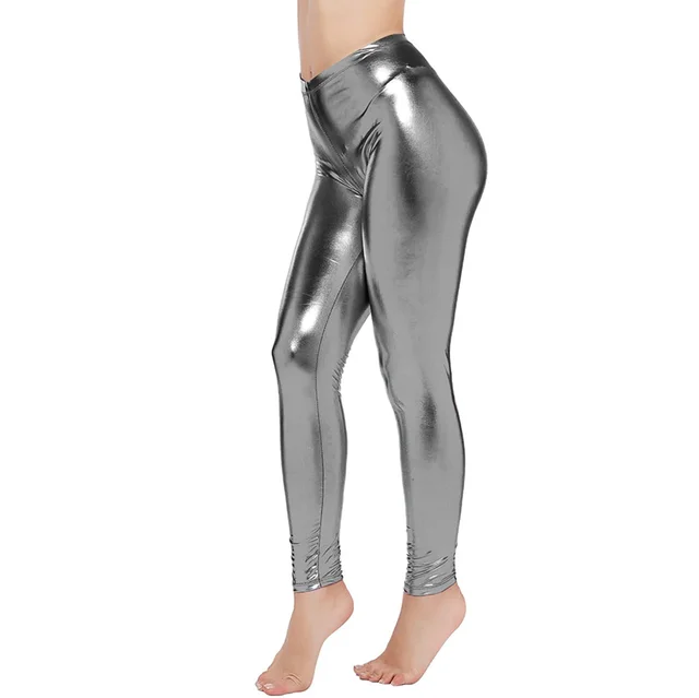 Shiny 80s Women Metallic Leggings Wet 