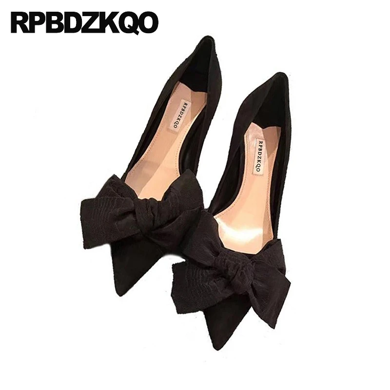 Kawaii; scarpin; на каблуке-шпильке с острым носком на тонком каблуке; Цвет: черный; Размеры 4 34 сандалии на среднем каблуке; милые сандалии замшевые туфли-лодочки бантом Дамская обувь в виде котят современный