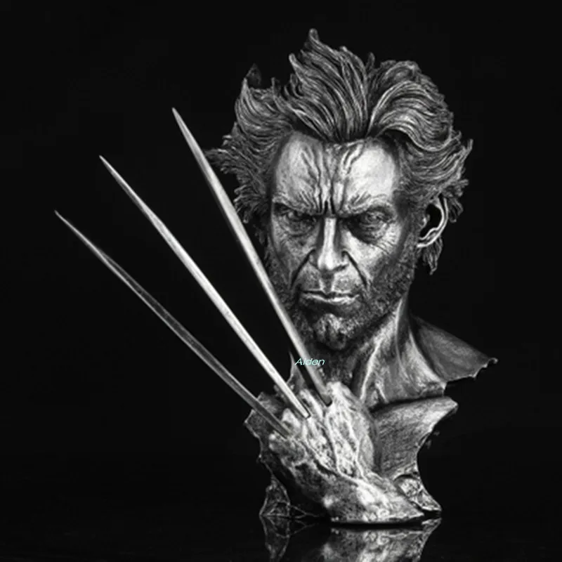 Серебристый 1" Статуя X-men супергерой бюст Росомаха, Логан Howlett голова портрет Мстители GK экшн Коллекционная модель игрушечная коробка 30 см Z2643 - Цвет: Серебристый