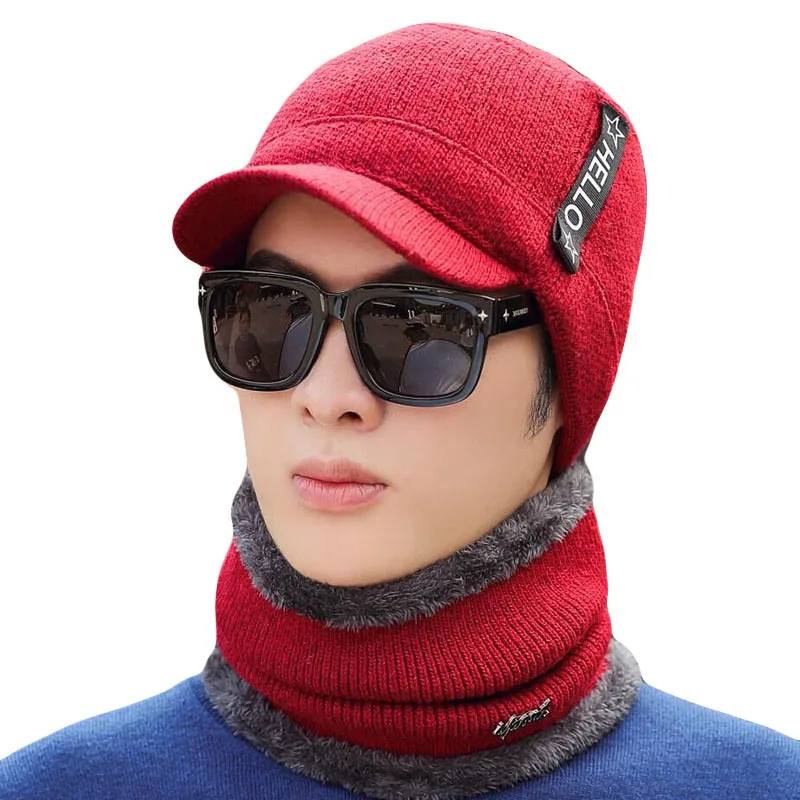 Зимние шапки Скалли Beanies шапка для мужчин и женщин шерстяная вязаная теплая плюшевая шапочки с шарфами Балаклава маска Knitted шапка вязаная зимняя Лыжная шапка