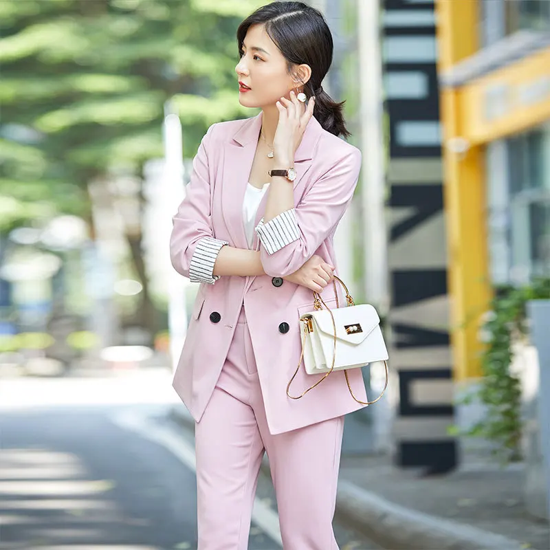 

Ladies suit autumn and winter new fashion high-end solid color professional suit temperament nine pants women's two-piece suit