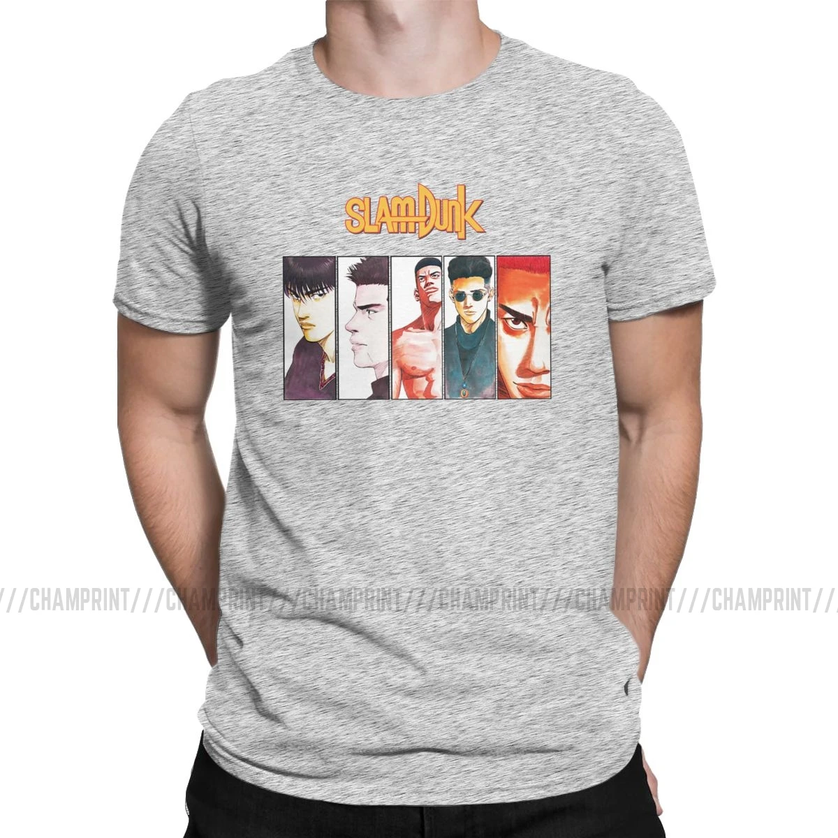 Slam Dunk Баскетбол Аниме футболки мужские винтажные футболки с круглым вырезом Sakuragi Hanamichi Спорт манга футболки с коротким рукавом топы летние - Цвет: Серый