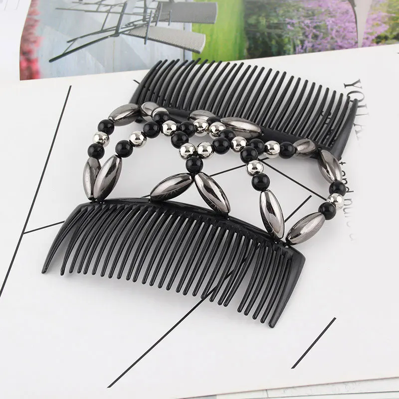 

Elastic Clip Hair Comb Bun Magic Hair Comb Double Insert Comb DIY Hair Styling Tools Elastic Hairpin Beaded Crystal Hair Comb