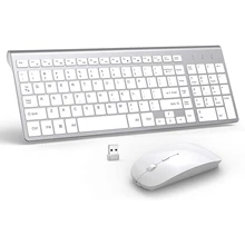 Wireless Keyboard and Mouse Combo, Full-size keyboard,,Slient Click Mouse for PC, Laptop, Desktop, Windows, Mac OS(Silver White)