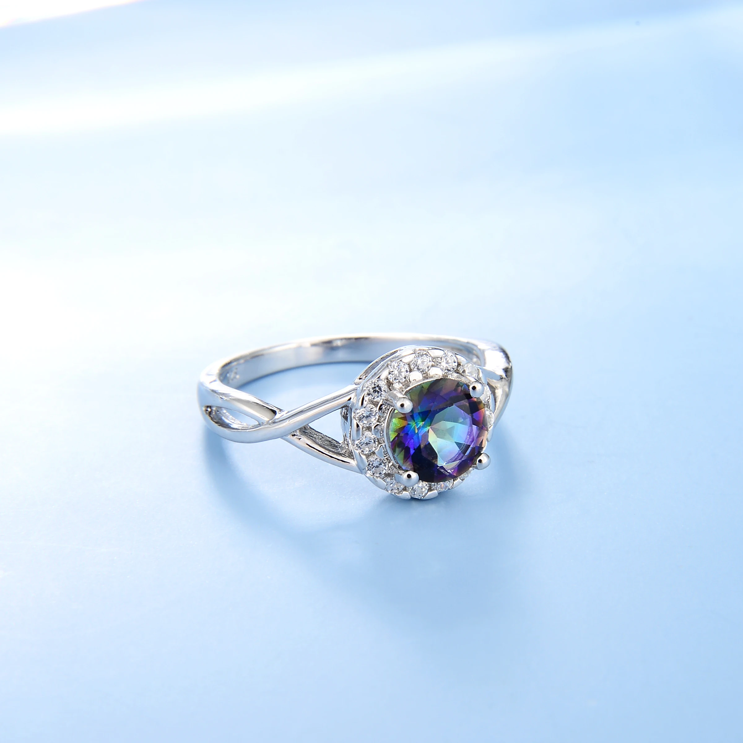 Gem's Beauty 925 Sterling Silver For Women Rings 10K Gold Mystic Quartz - Blueish Halo Fine Jewelry Rings Gift Party