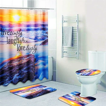 

Shower Curtain Foot Carpet Set Waterproof Bathroom Rug Shower Curtain Toilet Lid Cover Foot Carpet Non-slip Brand New