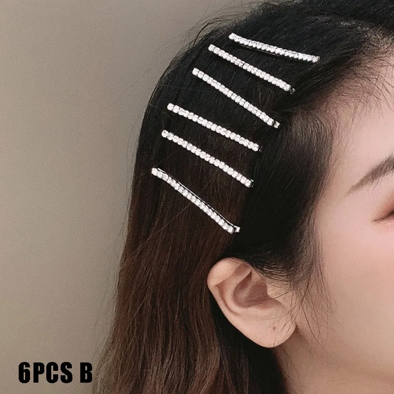 6pcs Лучшие модные стразы шпильки для волос одна линия заколка аксессуары для волос для девушек QQ99 - Цвет: 6pcs