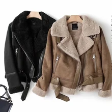 

Maxdutti Coat Women Winter England Style High Street Vintage Zippers Jacket Women Motorcycle Suede Leather Lamb Cashmere Jacket