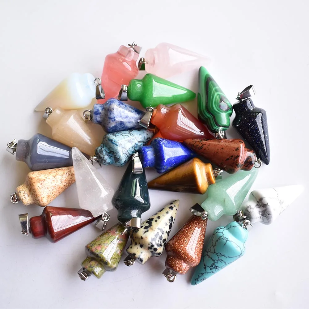 Fashion hot selling mixed natural stone pendulum circular Cone charms Pendants for jewelry making 24pcs/lot wholesale free