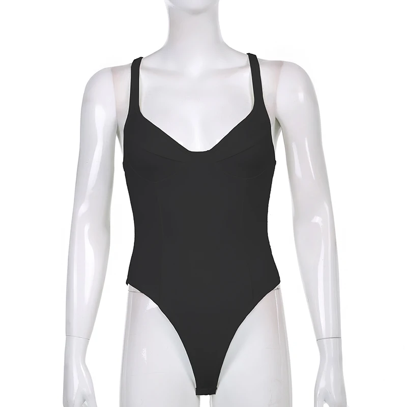 Sleeveless Sexy Strap Bodysuit Summer Backless Bodycon Short Jumpsuit Ladies Casual Black White V Neck Body Suit Top