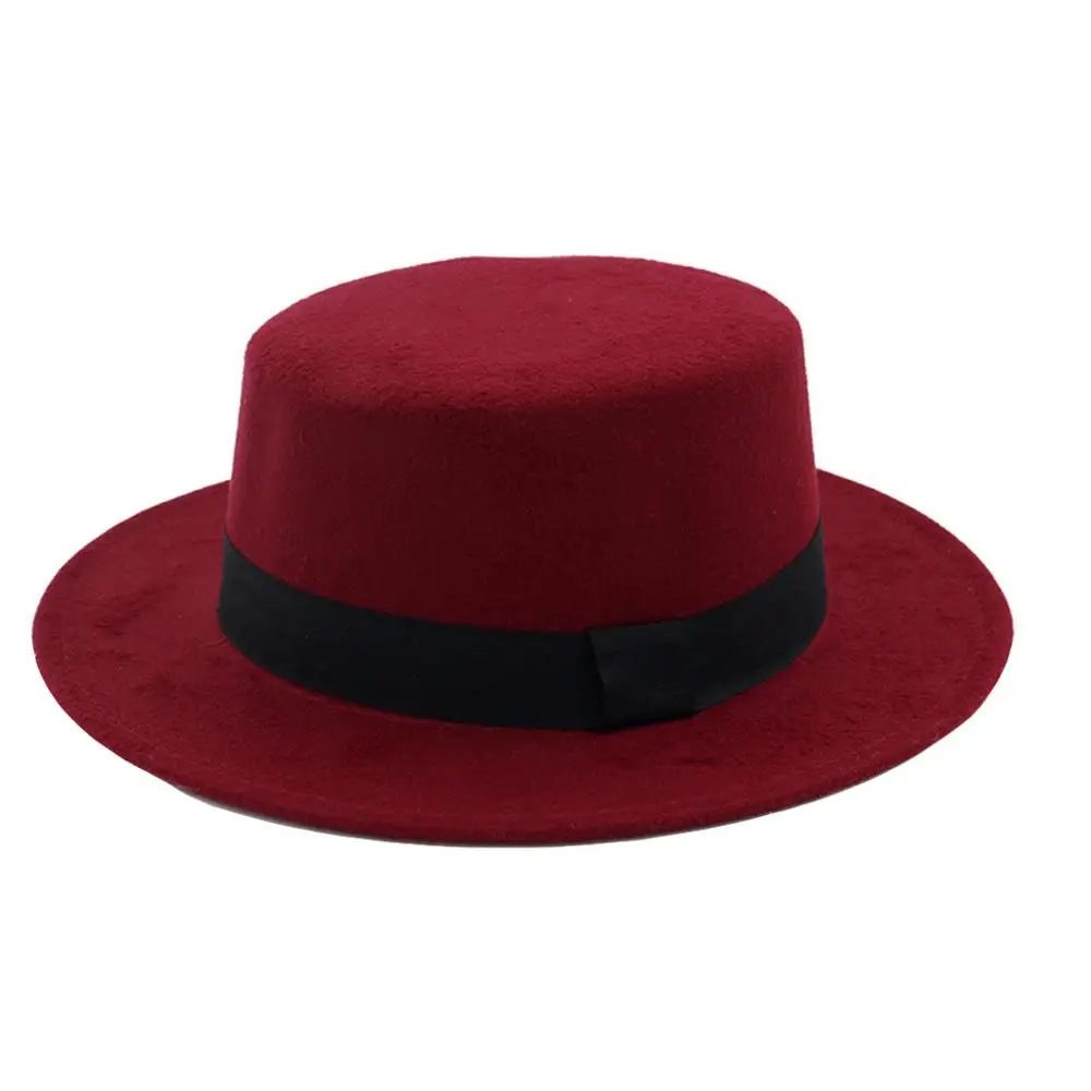 Шерстяная фетровая шляпа Панама Джаз Fedoras Шляпы с металлический лист плоские полями формальная Вечеринка и сцена топ шляпа для женщин мужчин унисекс