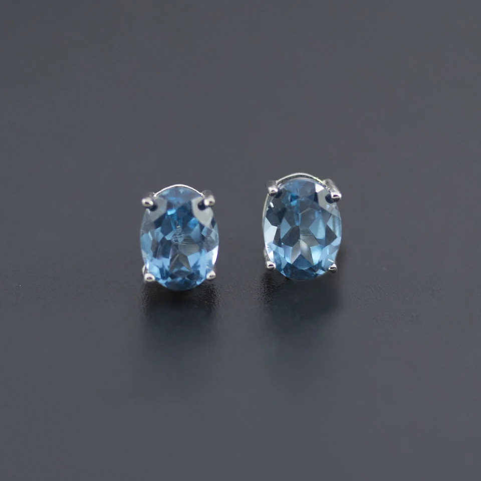 Женские серьги гвоздики из серебра 925 пробы с голубым топазом|Серьги-гвоздики| |