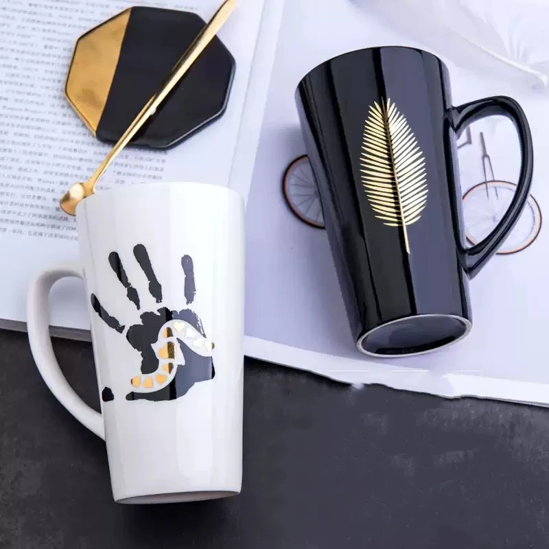 Керамические кружки с крышкой ложкой креативный узор ручка держатель кофейная