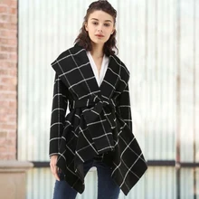 Зимние пальто для женщин, Осенняя шерстяная смесь, модные куртки с лацканами, сексуальный v-образный вырез, пояс на шнуровке, одноцветные повседневные тонкие пальто для женщин, верхняя одежда