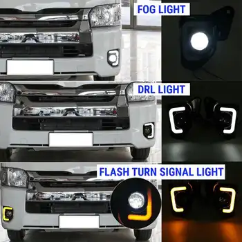 

Pair Car LED DRL Daytime Running Lights Flash Turn Signal Fog Lamps Driving Lighting For Toyota Hiace 2014 2015 2016 2017 2018